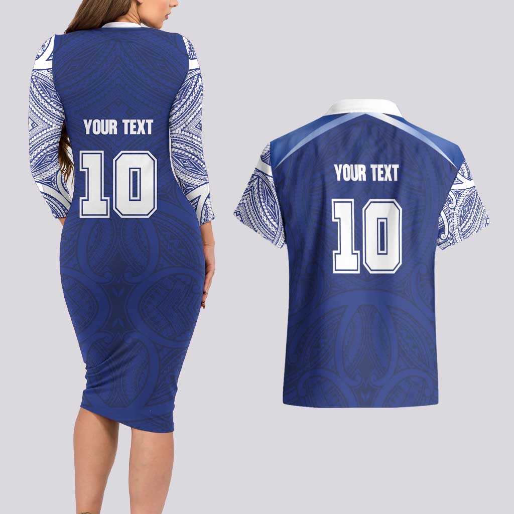 Custom Samoa Rugby Couples Matching Long Sleeve Bodycon Dress and Hawaiian Shirt Pacific Motifs - Polynesian Pride