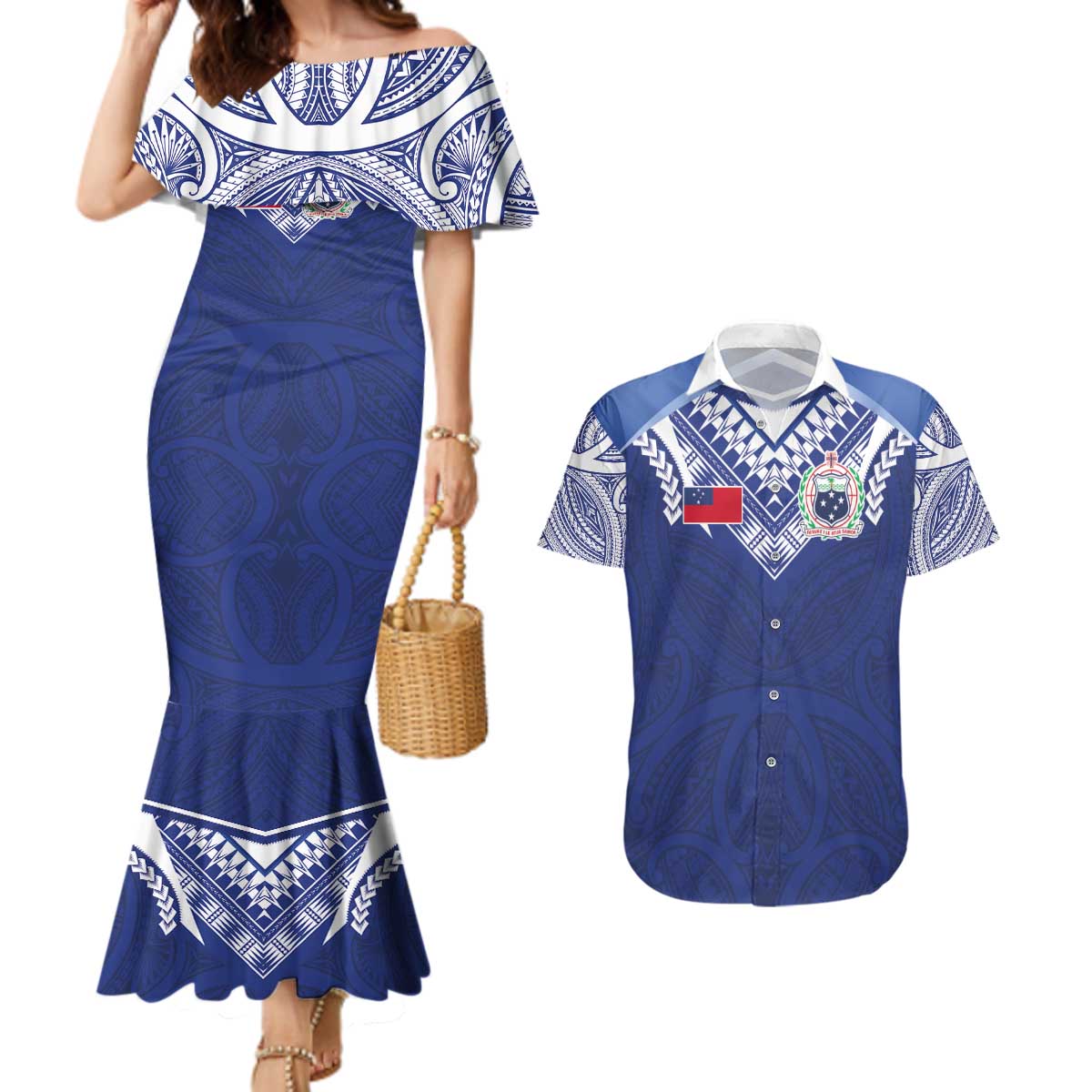 Custom Samoa Rugby Couples Matching Mermaid Dress and Hawaiian Shirt Pacific Motifs - Polynesian Pride
