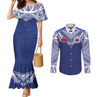 Custom Samoa Rugby Couples Matching Mermaid Dress and Long Sleeve Button Shirt Pacific Motifs - Polynesian Pride