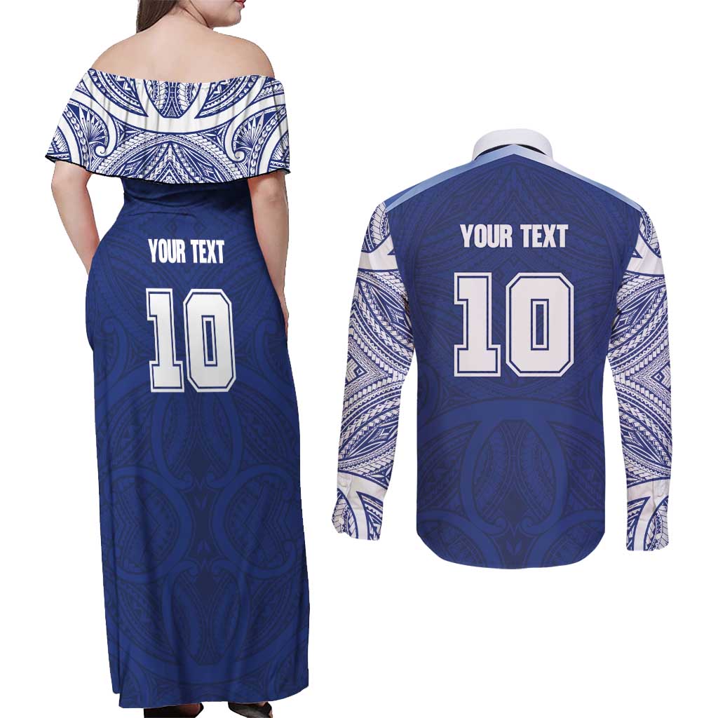 Custom Samoa Rugby Couples Matching Off Shoulder Maxi Dress and Long Sleeve Button Shirt Pacific Motifs - Polynesian Pride