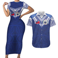 Custom Samoa Rugby Couples Matching Short Sleeve Bodycon Dress and Hawaiian Shirt Pacific Motifs - Polynesian Pride