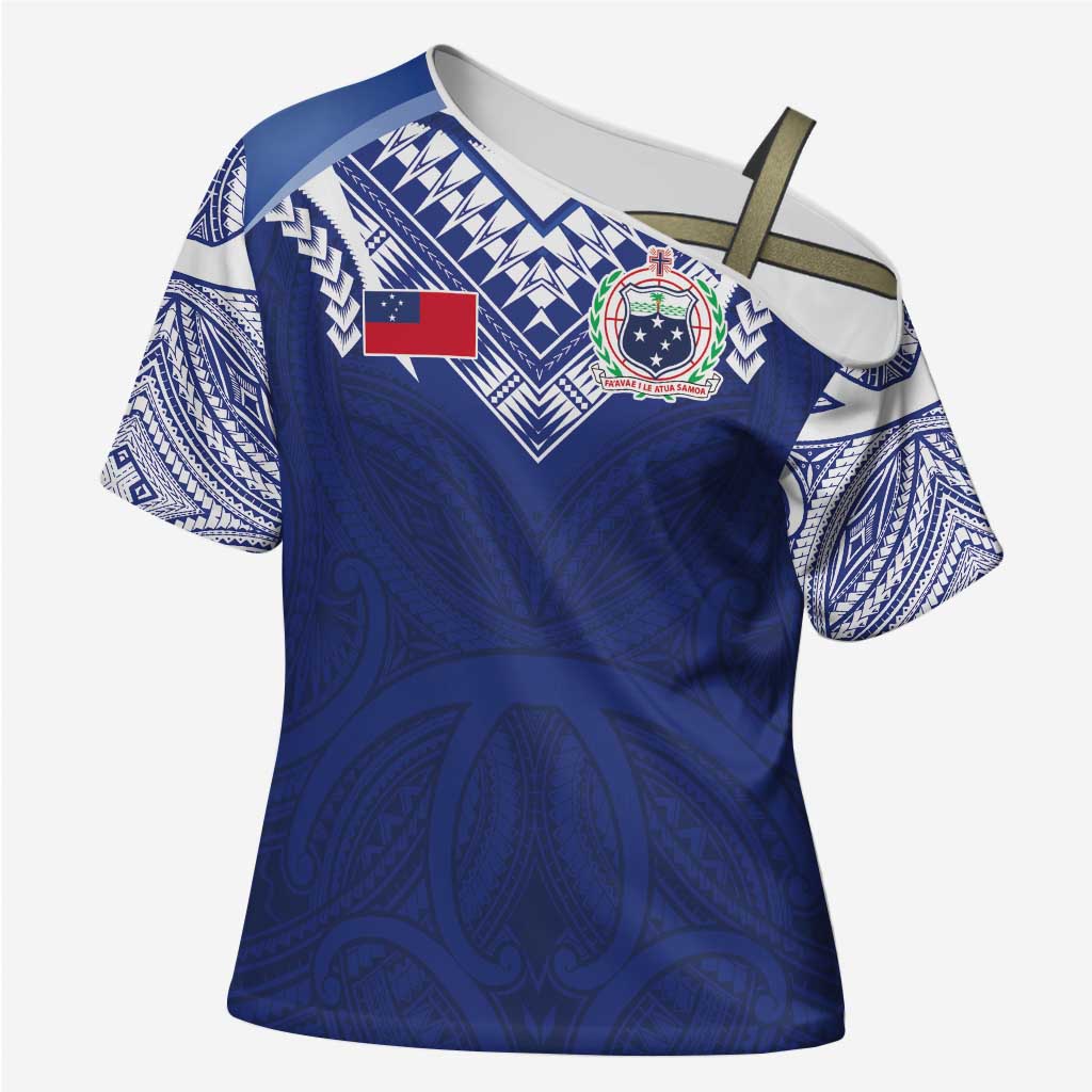 Custom Samoa Rugby Cross Shoulder Shirt Pacific Motifs - Polynesian Pride
