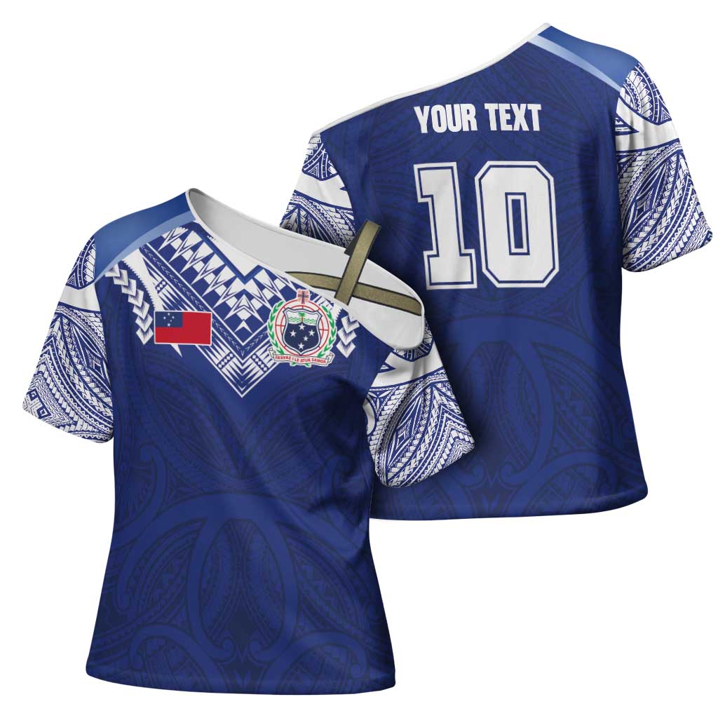Custom Samoa Rugby Cross Shoulder Shirt Pacific Motifs - Polynesian Pride