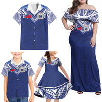 Custom Samoa Rugby Family Matching Off Shoulder Maxi Dress and Hawaiian Shirt Pacific Motifs - Polynesian Pride