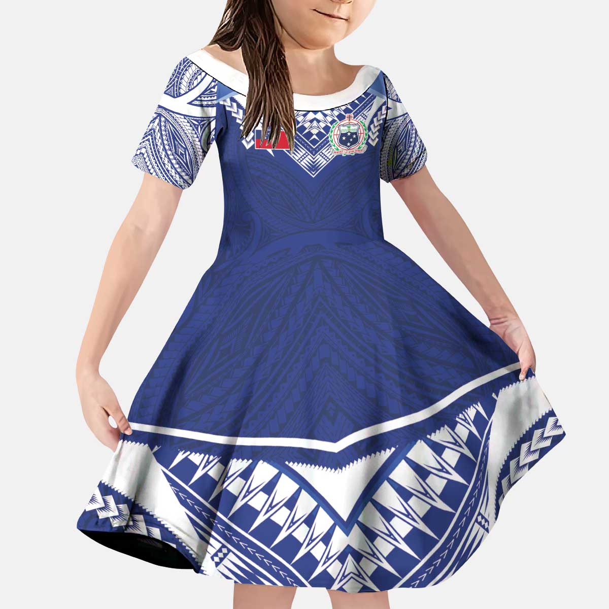 Custom Samoa Rugby Kid Short Sleeve Dress Pacific Motifs - Polynesian Pride