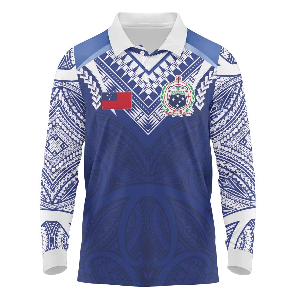 Custom Samoa Rugby Long Sleeve Polo Shirt Pacific Motifs - Polynesian Pride