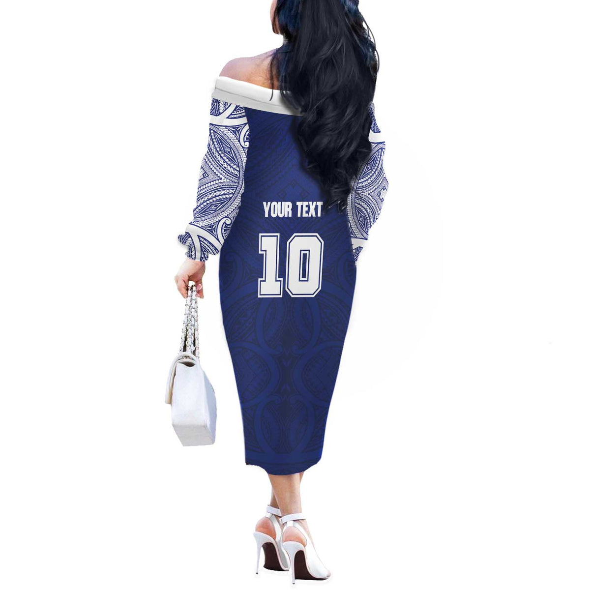 Custom Samoa Rugby Off The Shoulder Long Sleeve Dress Pacific Motifs - Polynesian Pride