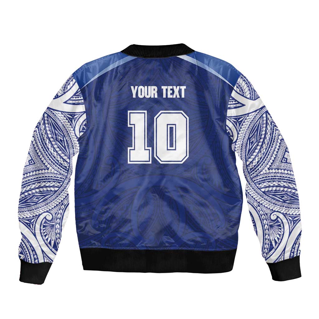 Custom Samoa Rugby Sleeve Zip Bomber Jacket Pacific Motifs - Polynesian Pride