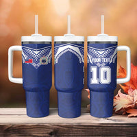 Custom Samoa Rugby Tumbler With Handle Pacific Motifs - Polynesian Pride