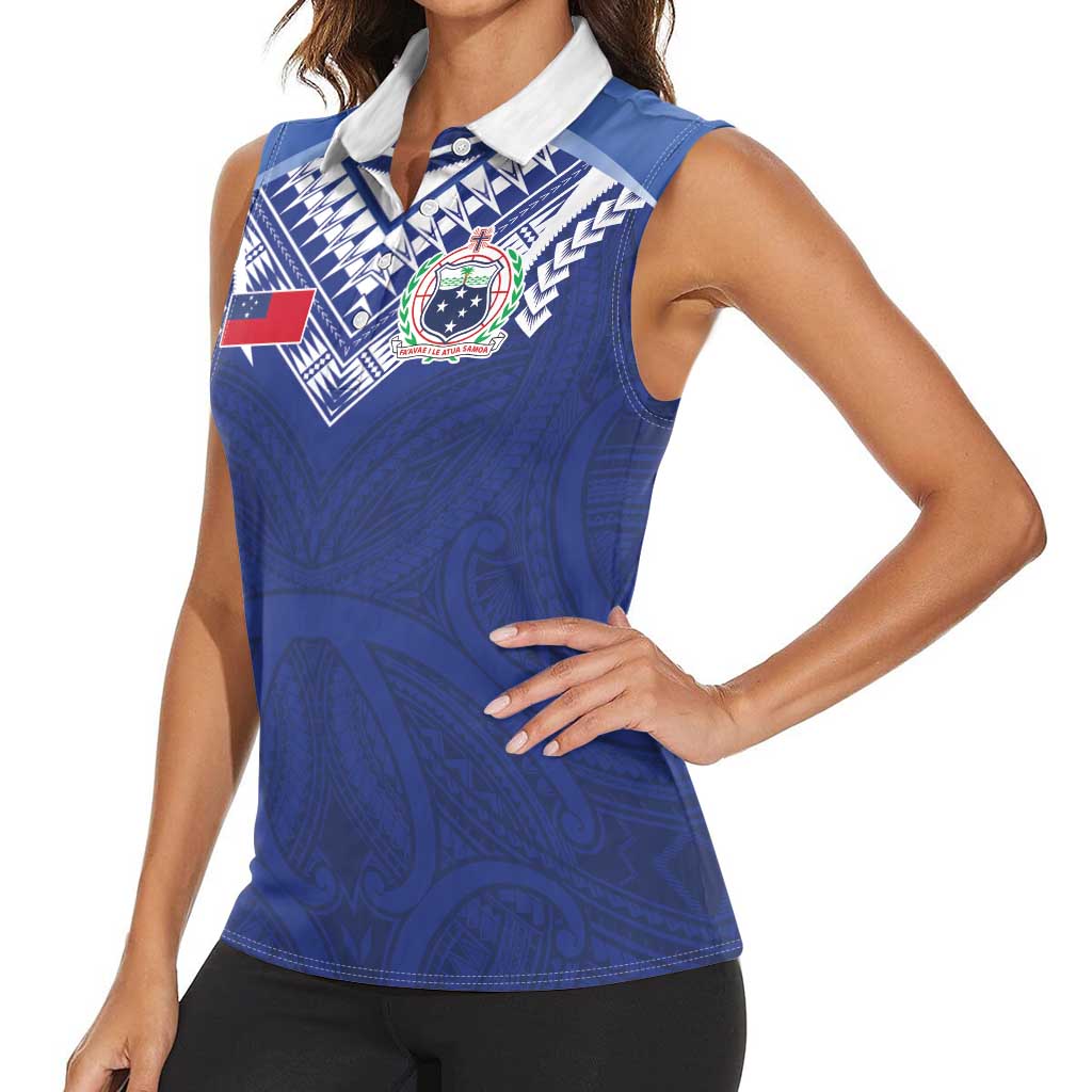 Custom Samoa Rugby Women Sleeveless Polo Shirt Pacific Motifs - Polynesian Pride