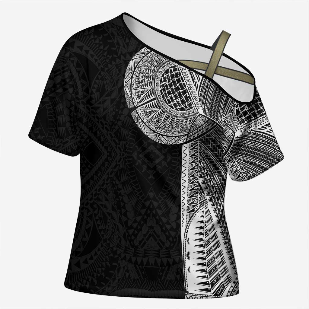 Samoan Tatau Cross Shoulder Shirt Art Tribal Traditional Tattoos LT03 Female Black - Polynesian Pride