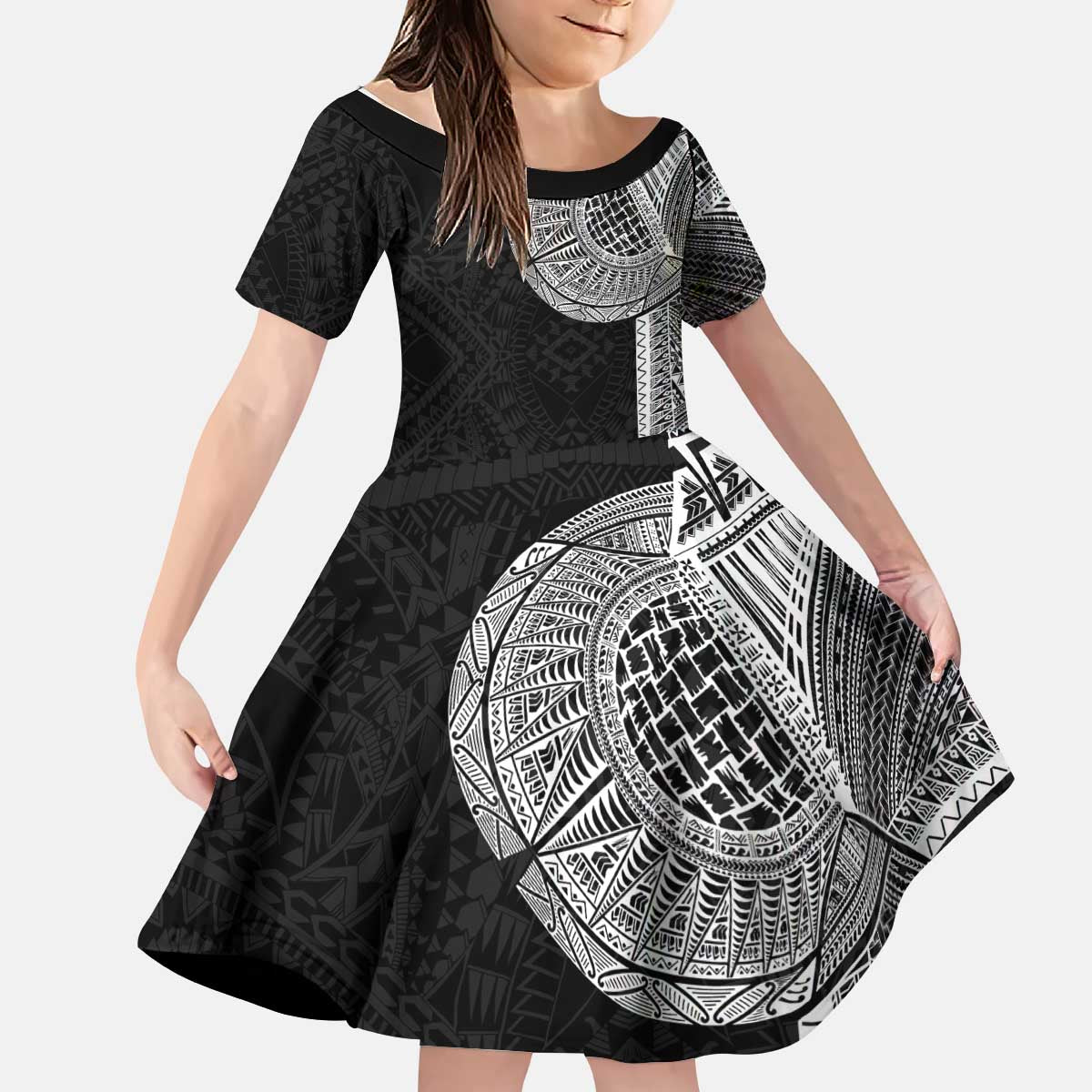 Samoan Tatau Kid Short Sleeve Dress Art Tribal Traditional Tattoos LT03 KID Black - Polynesian Pride