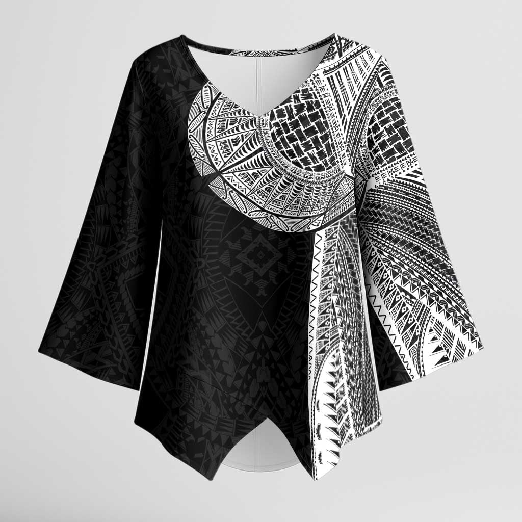 Samoan Tatau Kimono Sleeve Blouse Art Tribal Traditional Tattoos LT03 Female Black - Polynesian Pride