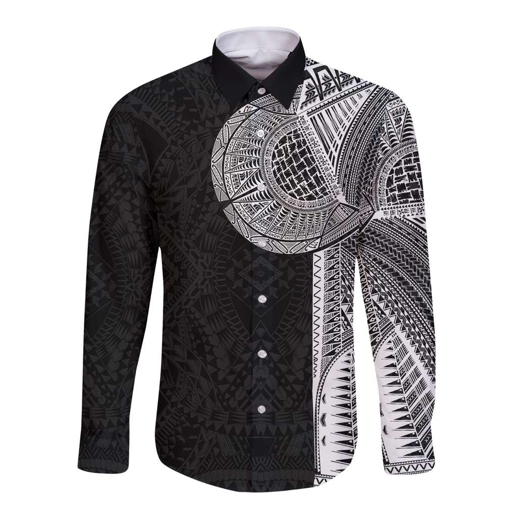 Samoan Tatau Long Sleeve Button Shirt Art Tribal Traditional Tattoos LT03 Unisex Black - Polynesian Pride