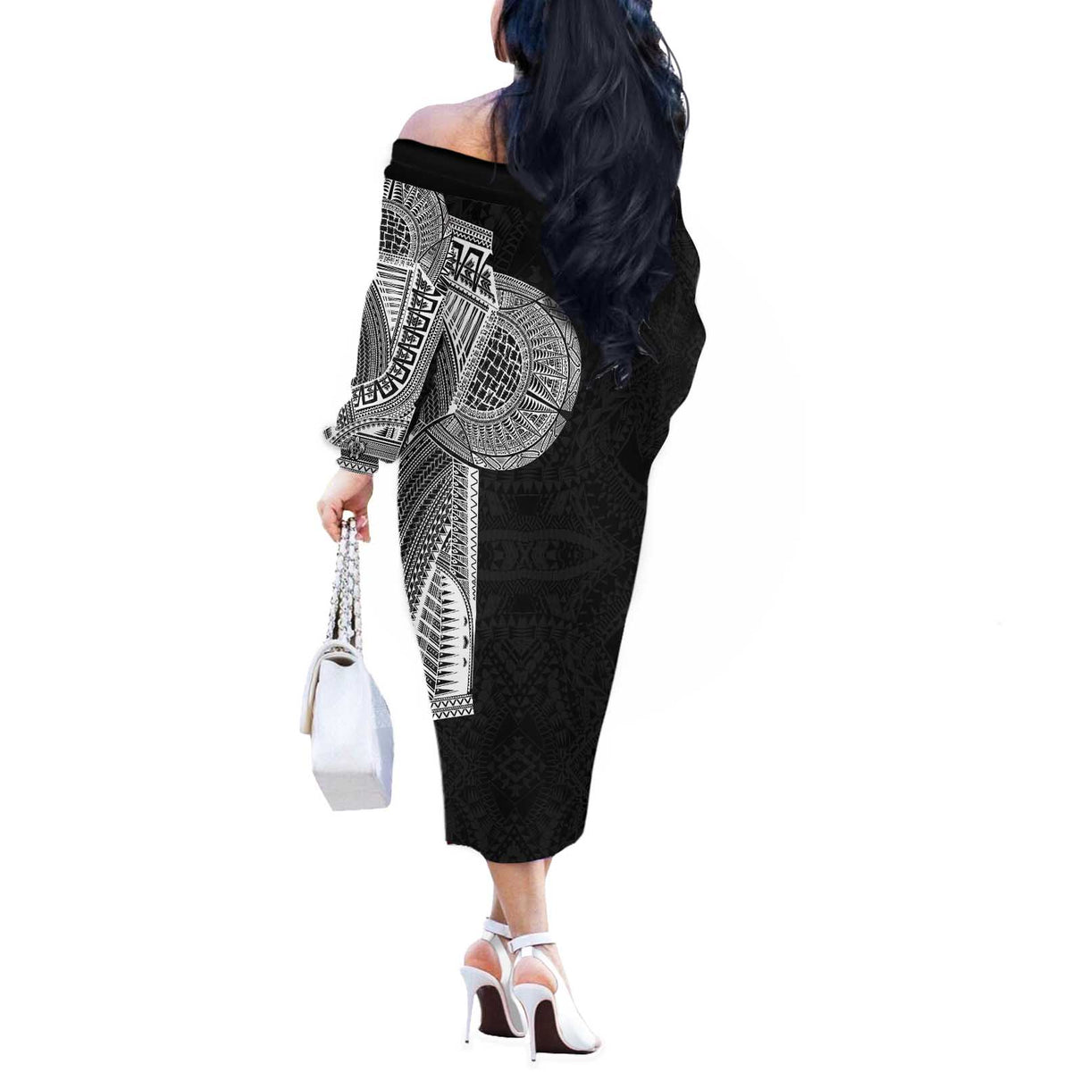 Samoan Tatau Off The Shoulder Long Sleeve Dress Art Tribal Traditional Tattoos - Polynesian Pride