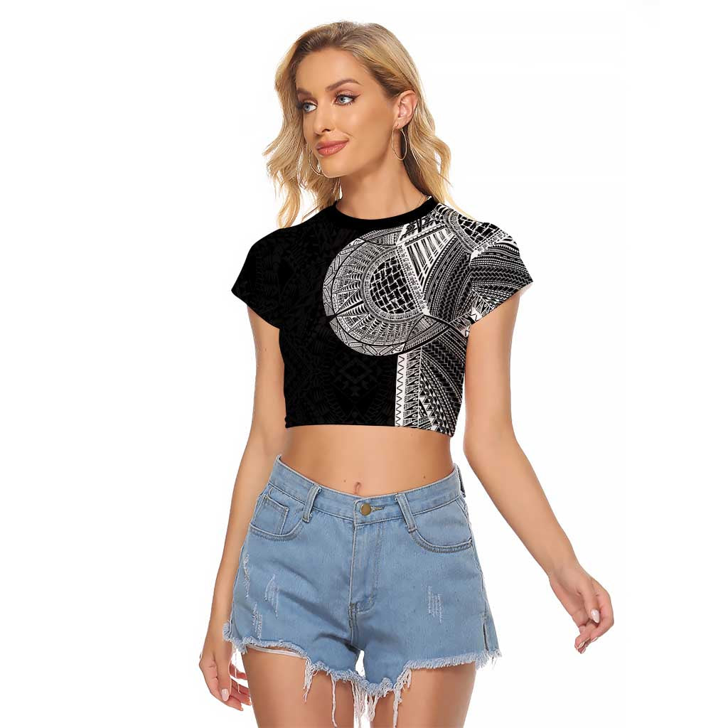 Samoan Tatau Raglan Cropped T Shirt Art Tribal Traditional Tattoos LT03 Female Black - Polynesian Pride