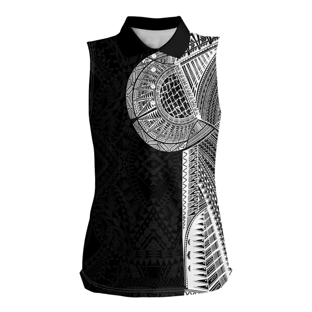 Samoan Tatau Women Sleeveless Polo Shirt Art Tribal Traditional Tattoos LT03 Female Black - Polynesian Pride