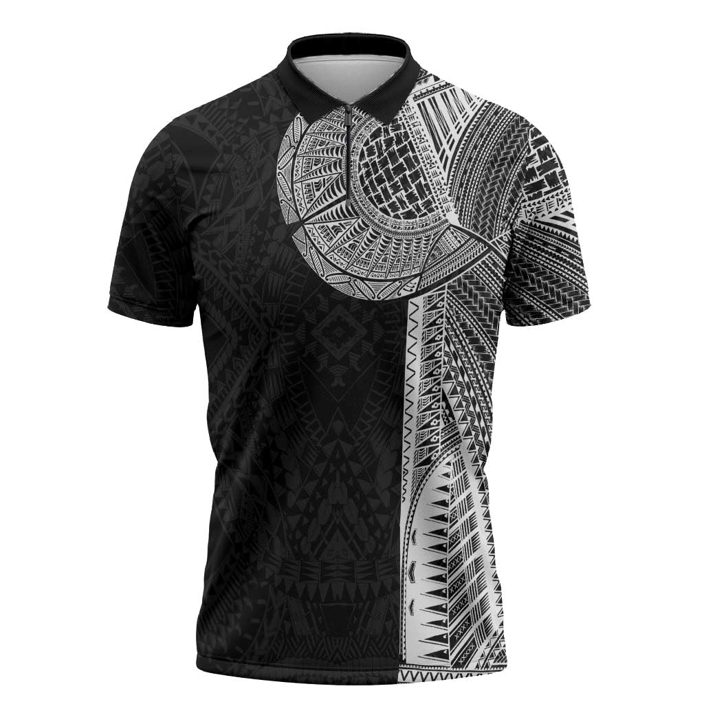 Samoan Tatau Zipper Polo Shirt Art Tribal Traditional Tattoos LT03 Black - Polynesian Pride
