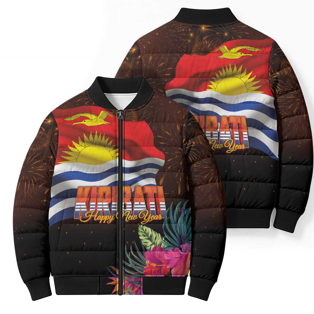 Kiribati Flag and Fireworks Bomber Puffer Jacket First Place Welcome the New Year - Polynesian Pride