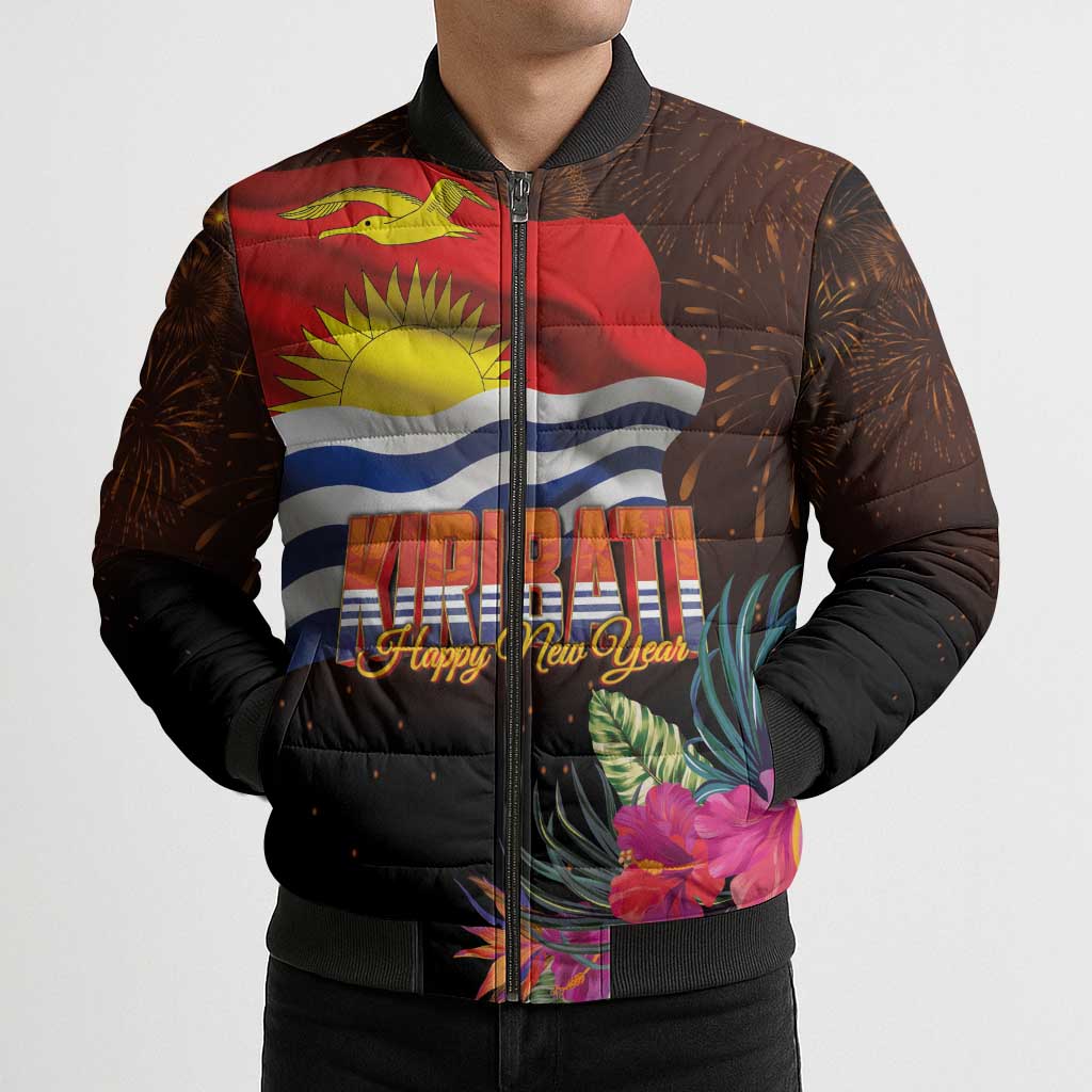 Kiribati Flag and Fireworks Bomber Puffer Jacket First Place Welcome the New Year - Polynesian Pride