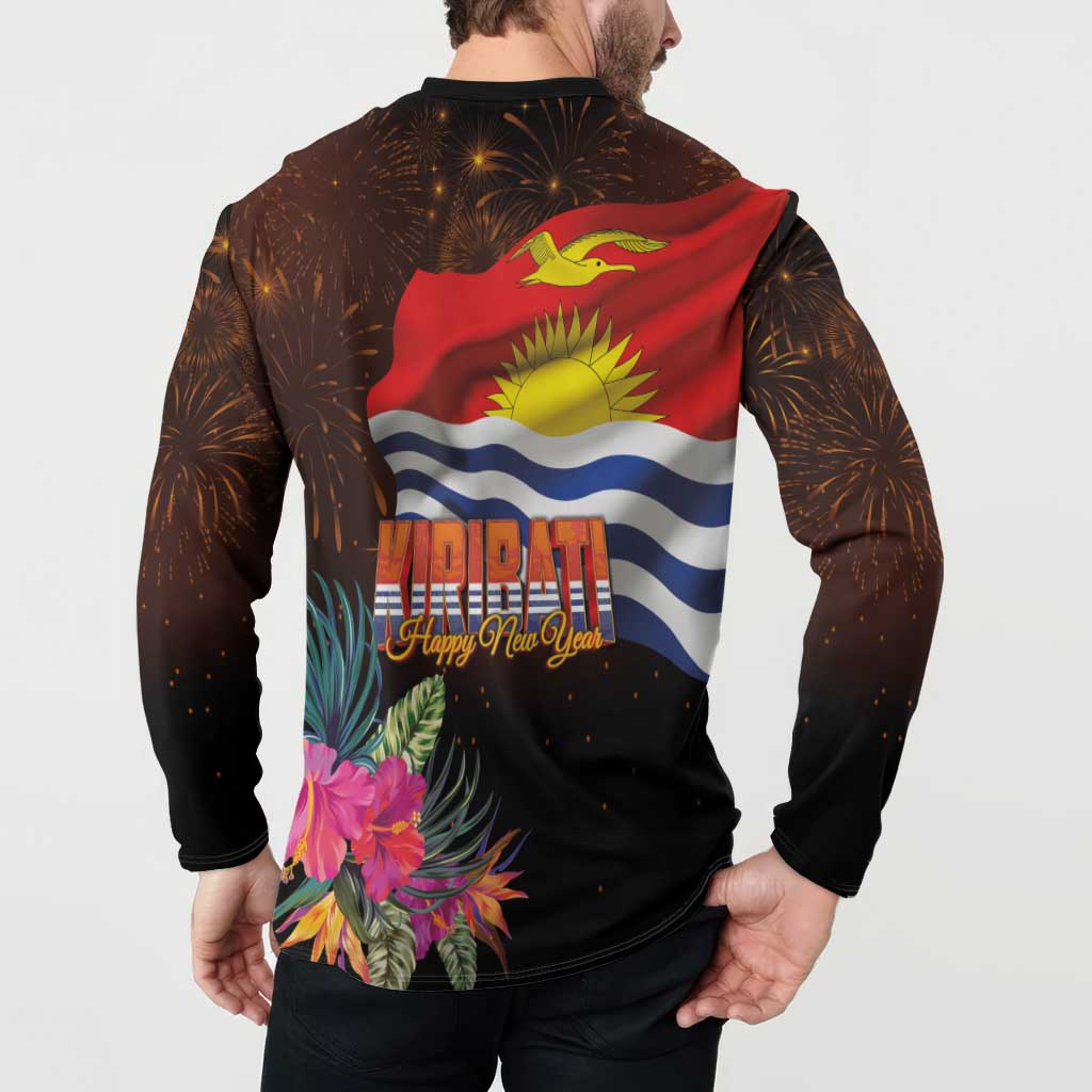 Kiribati Flag and Fireworks Button Sweatshirt First Place Welcome the New Year - Polynesian Pride
