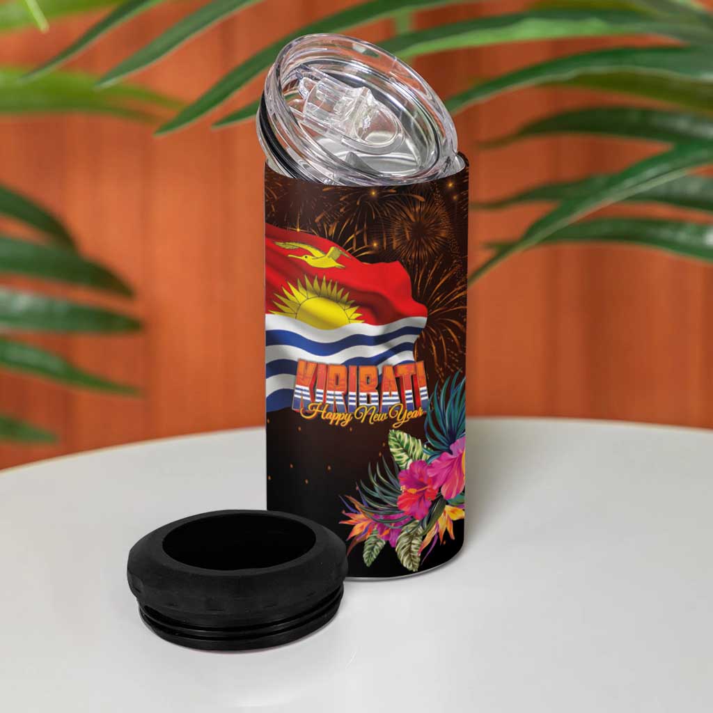 Kiribati Flag and Fireworks 4 in 1 Can Cooler Tumbler First Place Welcome the New Year - Polynesian Pride