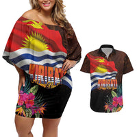Kiribati Flag and Fireworks Couples Matching Off Shoulder Short Dress and Hawaiian Shirt First Place Welcome the New Year - Polynesian Pride
