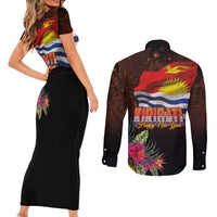 Kiribati Flag and Fireworks Couples Matching Short Sleeve Bodycon Dress and Long Sleeve Button Shirt First Place Welcome the New Year - Polynesian Pride