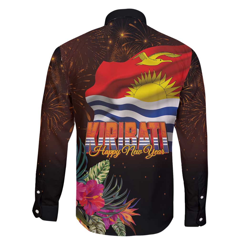 Kiribati Flag and Fireworks Family Matching Long Sleeve Bodycon Dress and Hawaiian Shirt First Place Welcome the New Year - Polynesian Pride