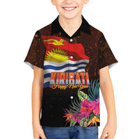 Kiribati Flag and Fireworks Family Matching Long Sleeve Bodycon Dress and Hawaiian Shirt First Place Welcome the New Year - Polynesian Pride
