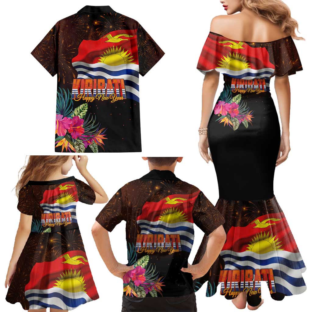 Kiribati Flag and Fireworks Family Matching Mermaid Dress and Hawaiian Shirt First Place Welcome the New Year - Polynesian Pride