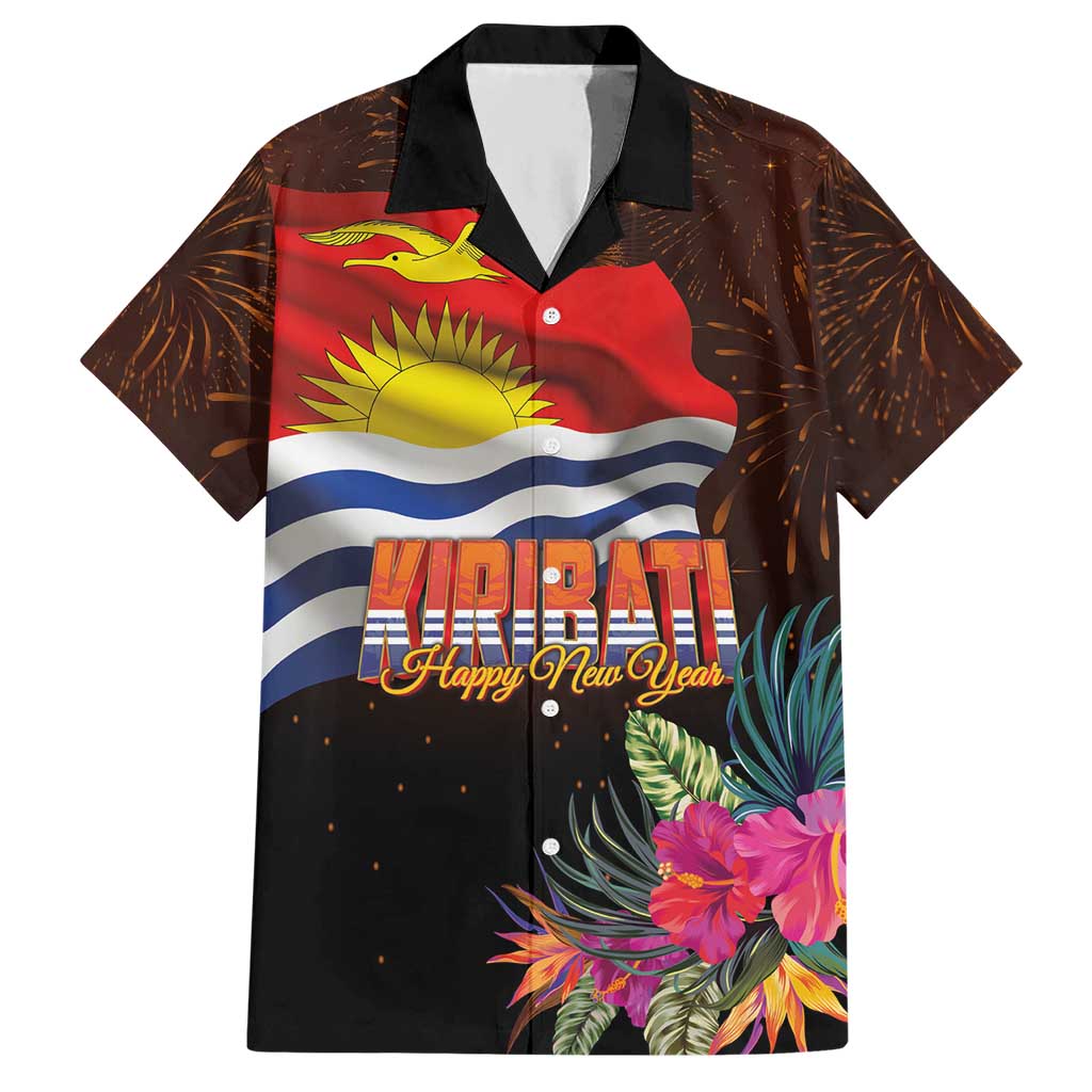 Kiribati Flag and Fireworks Hawaiian Shirt First Place Welcome the New Year LT03 Black - Polynesian Pride