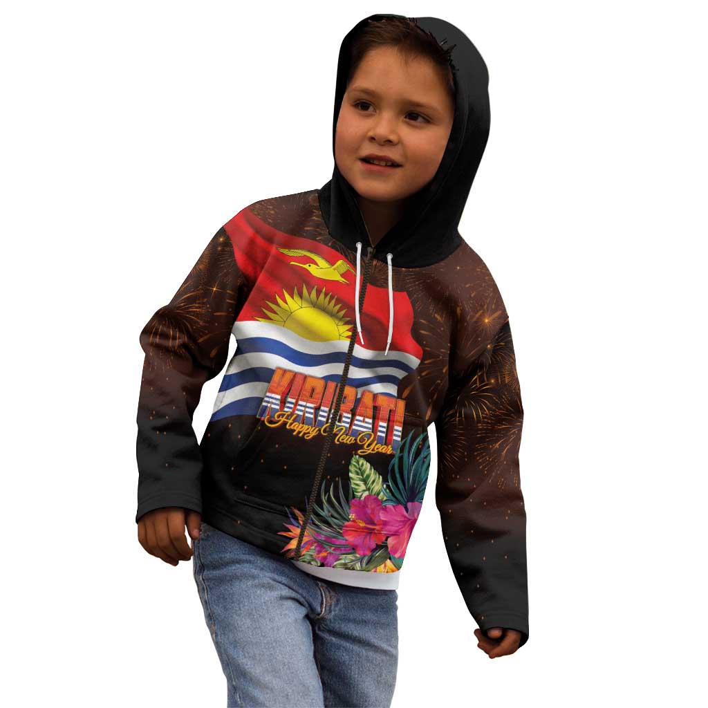 Kiribati Flag and Fireworks Kid Hoodie First Place Welcome the New Year - Polynesian Pride