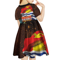 Kiribati Flag and Fireworks Kid Short Sleeve Dress First Place Welcome the New Year - Polynesian Pride