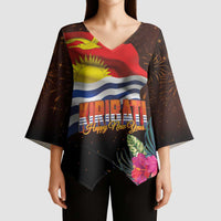 Kiribati Flag and Fireworks Kimono Sleeve Blouse First Place Welcome the New Year - Polynesian Pride