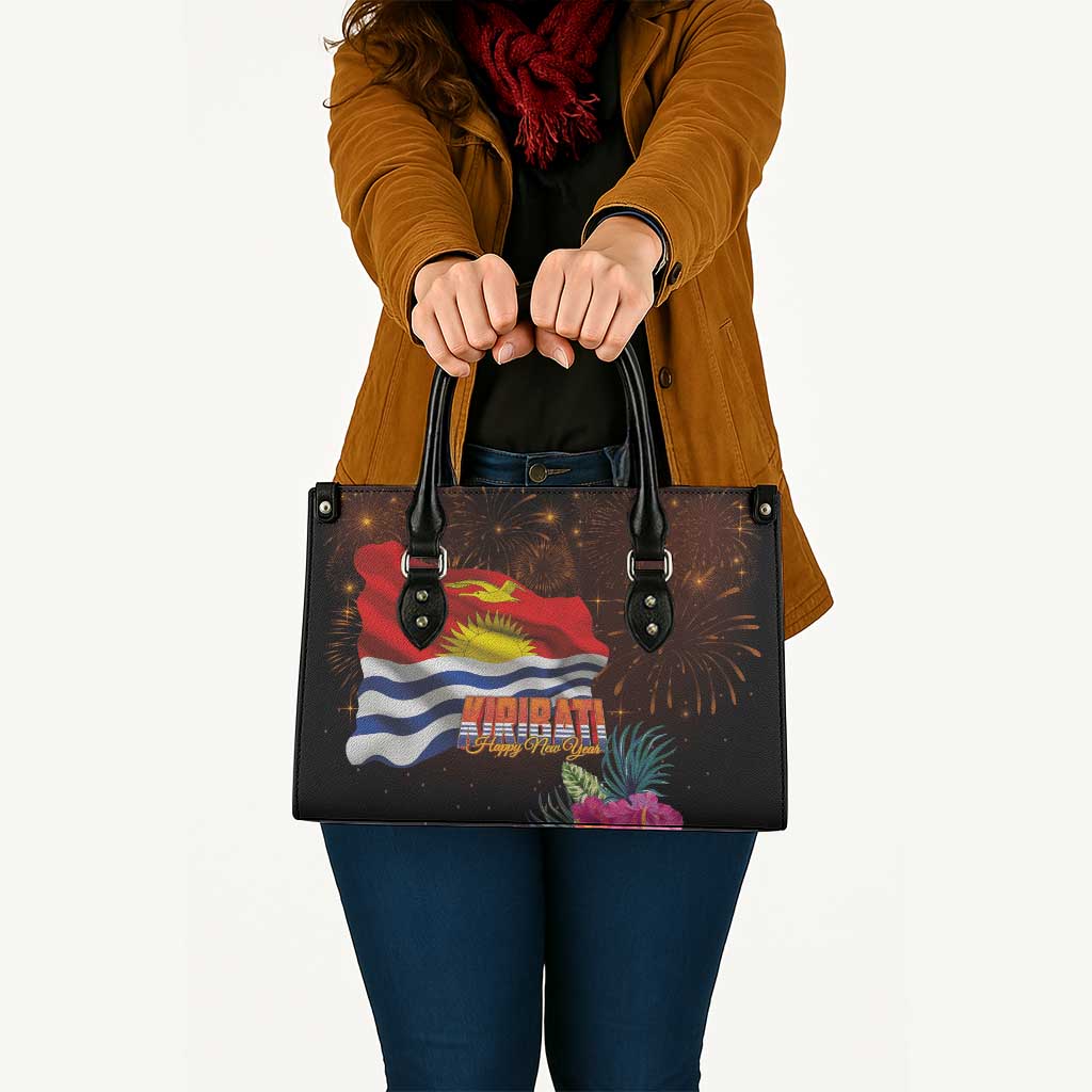 Kiribati Flag and Fireworks Leather Bag First Place Welcome the New Year - Polynesian Pride