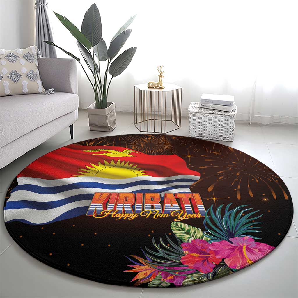 Kiribati Flag and Fireworks Round Carpet First Place Welcome the New Year - Polynesian Pride