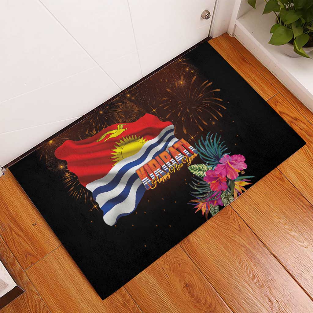 Kiribati Flag and Fireworks Rubber Doormat First Place Welcome the New Year - Polynesian Pride
