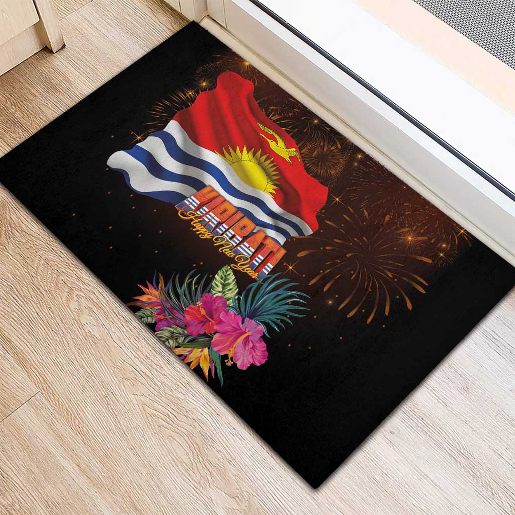 Kiribati Flag and Fireworks Rubber Doormat First Place Welcome the New Year - Polynesian Pride