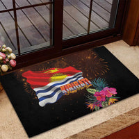 Kiribati Flag and Fireworks Rubber Doormat First Place Welcome the New Year - Polynesian Pride