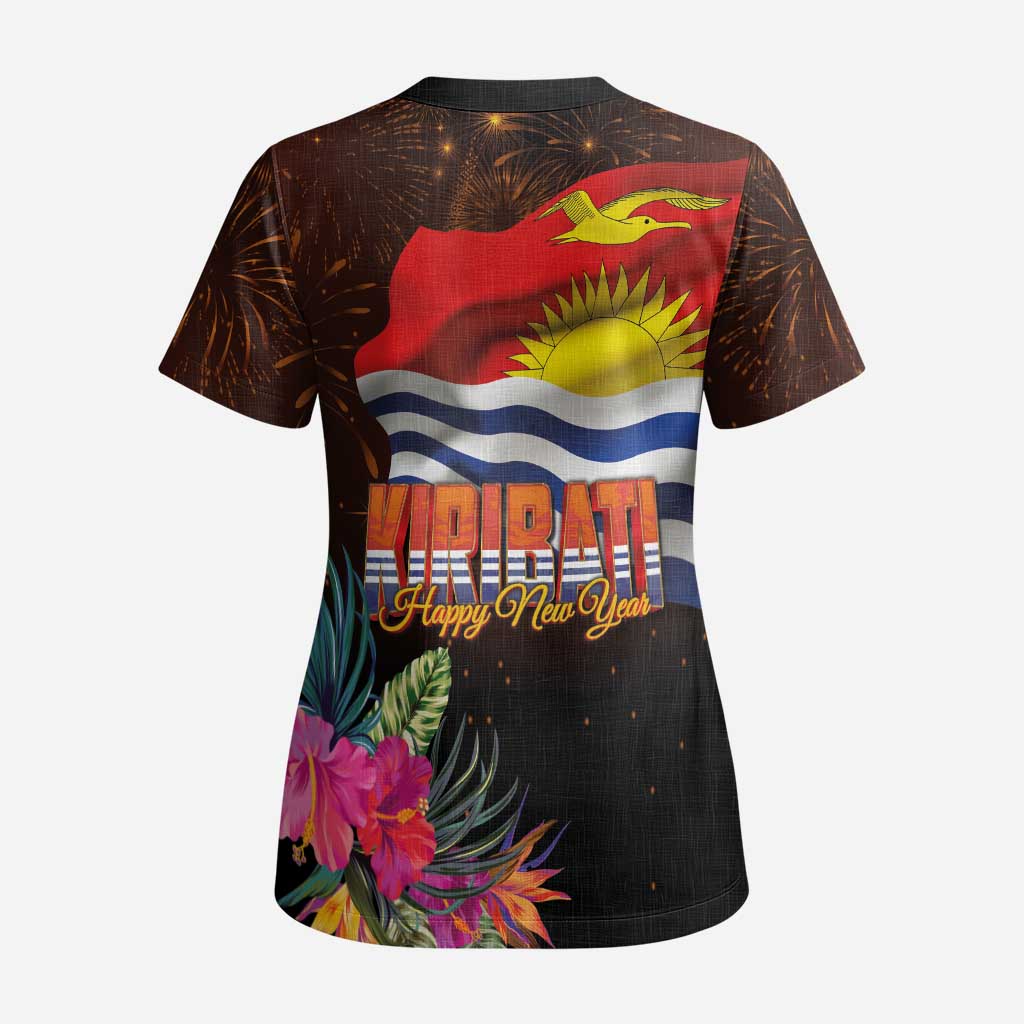 Kiribati Flag and Fireworks Scrub Top First Place Welcome the New Year - Polynesian Pride