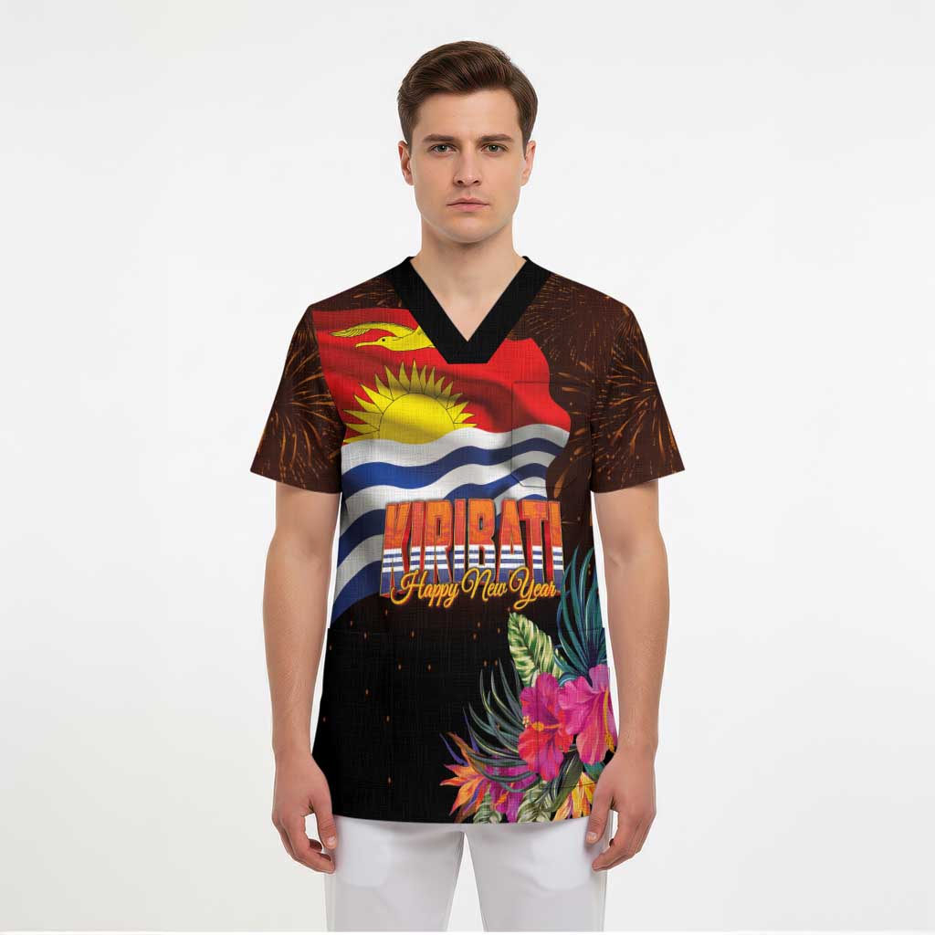 Kiribati Flag and Fireworks Scrub Top First Place Welcome the New Year - Polynesian Pride
