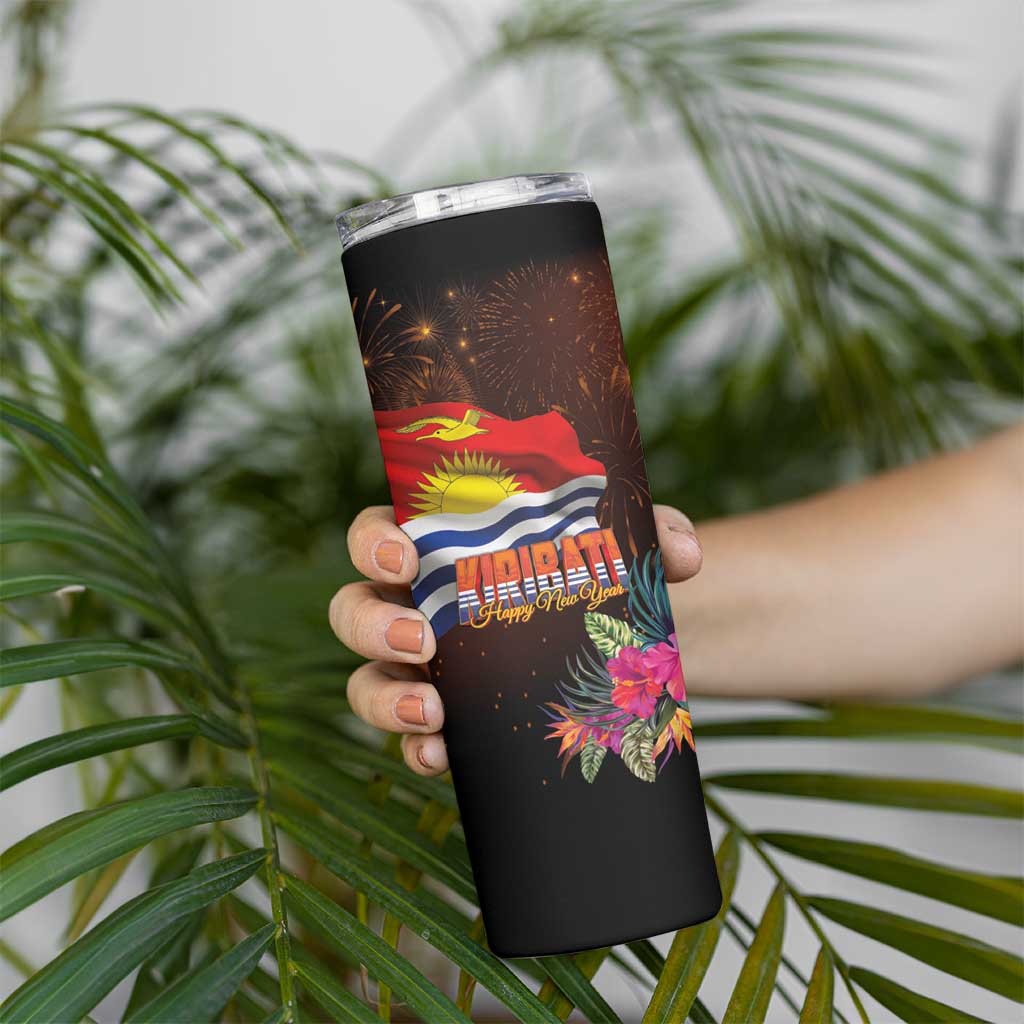 Kiribati Flag and Fireworks Skinny Tumbler First Place Welcome the New Year - Polynesian Pride
