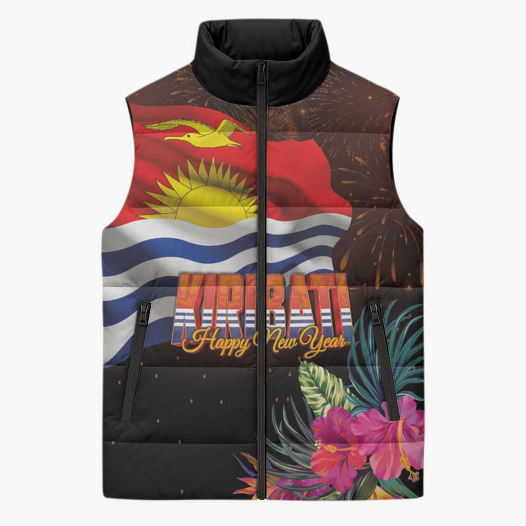 Kiribati Flag and Fireworks Sleeveless Puffer Jacket First Place Welcome the New Year - Polynesian Pride