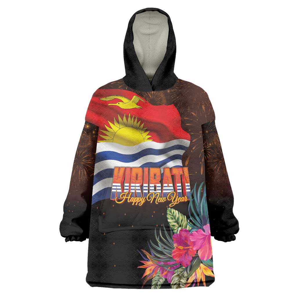Kiribati Flag and Fireworks Wearable Blanket Hoodie First Place Welcome the New Year - Polynesian Pride