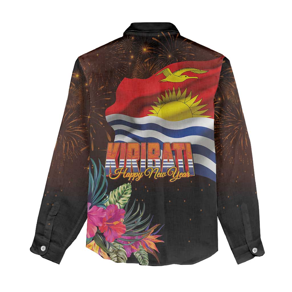 Kiribati Flag and Fireworks Women Casual Shirt First Place Welcome the New Year - Polynesian Pride