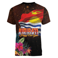 Kiribati Flag and Fireworks Women V-Neck T-Shirt First Place Welcome the New Year - Polynesian Pride