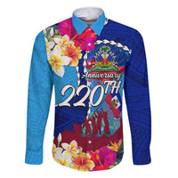 Personalised Haiti 220th Anniversary Independence Day Family Matching Mermaid Dress and Hawaiian Shirt Ayiti Flower with Polynesian Pattern LT03 Dad's Shirt - Long Sleeve Blue - Polynesian Pride