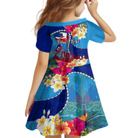 Personalised Haiti 220th Anniversary Independence Day Kid Short Sleeve Dress Ayiti Flower with Polynesian Pattern LT03 - Polynesian Pride