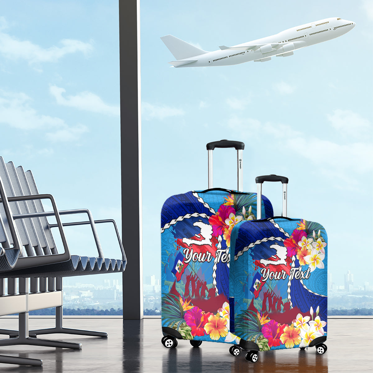 Personalised Haiti 220th Anniversary Independence Day Luggage Cover Ayiti Flower with Polynesian Pattern LT03 - Polynesian Pride